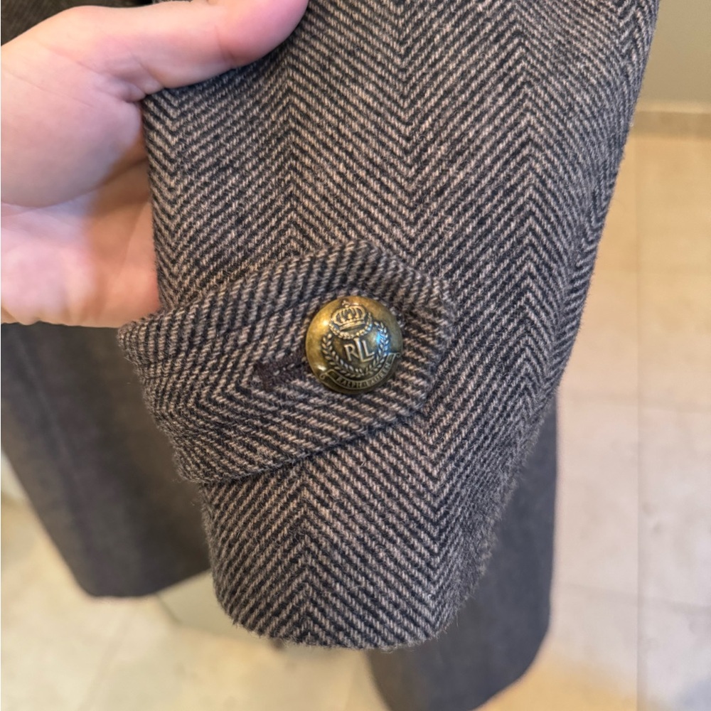 Ralph Lauren Brown Herringbone Double-Breasted Maxi Pea Coat - Picture 7 of 11